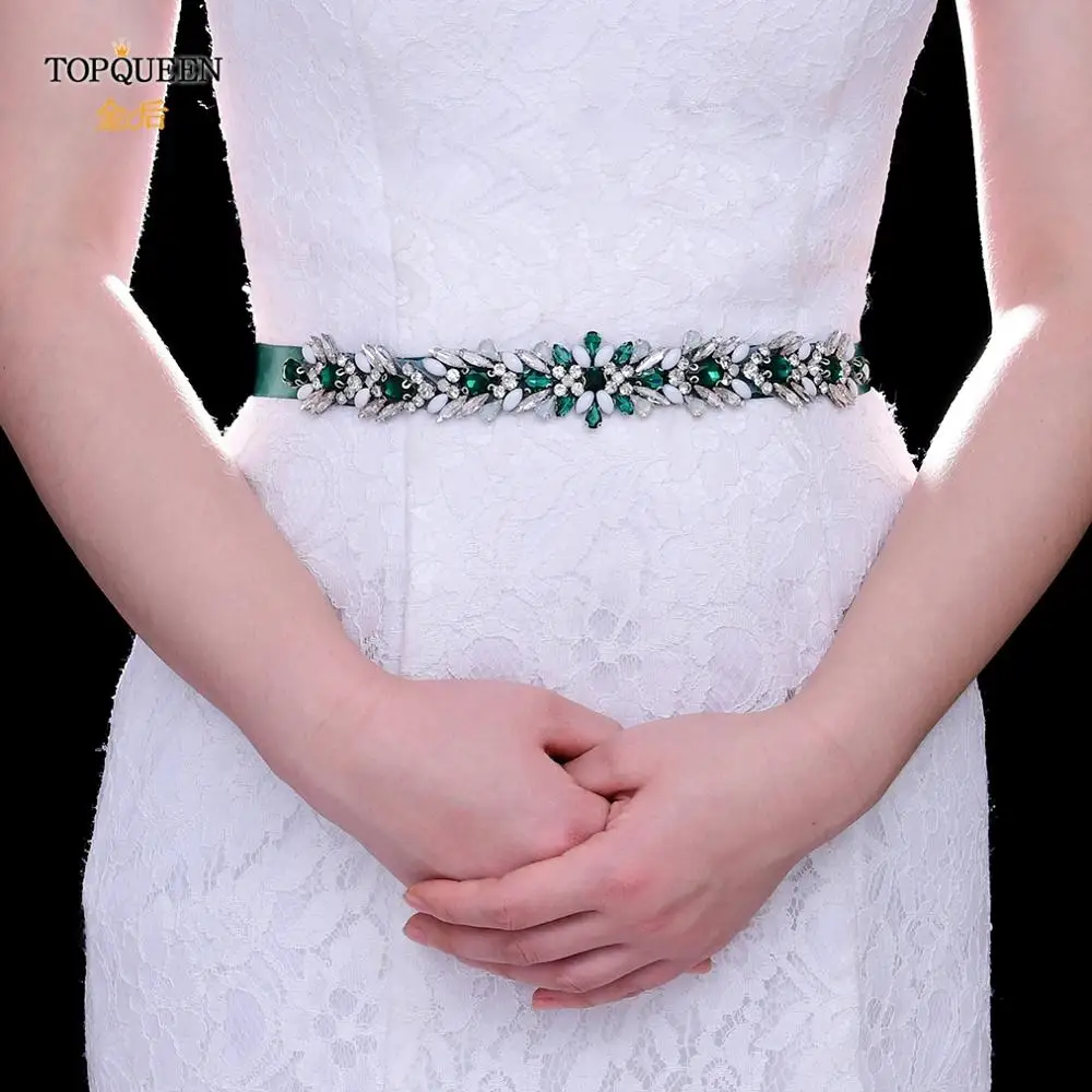 TOPQUEEN S476 Purple Bridal Gown Belts Bling Prom Colorful Rhinestone Applique for wedding Dress Gown Decorative Satin Sashes