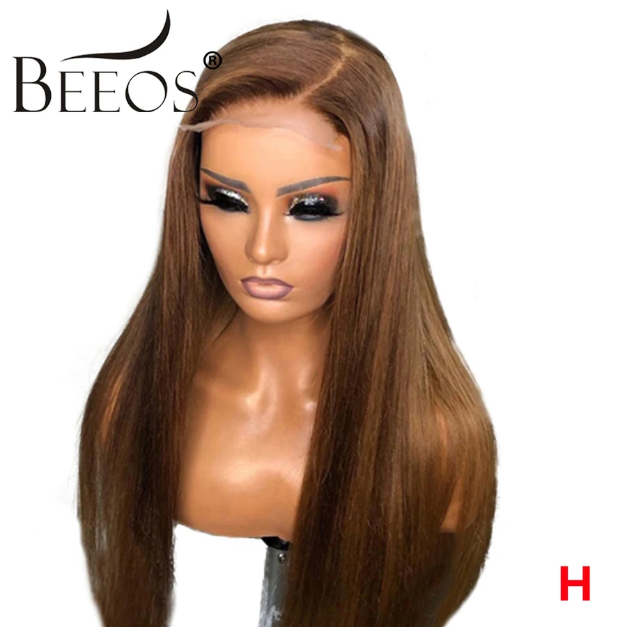 Beeos высокое соотношение 150% 13*6 глубокая часть кружева спереди парик прямой мед блонд цвет отбеленные узлы бразильские волосы remy "-26"