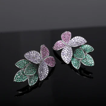 

XIUMEIYIZU Stereoscopic Flower Zircon Earring Brass with Plating Handmade Pave Full Colorful CZ Stone High Quality Jewelry Women