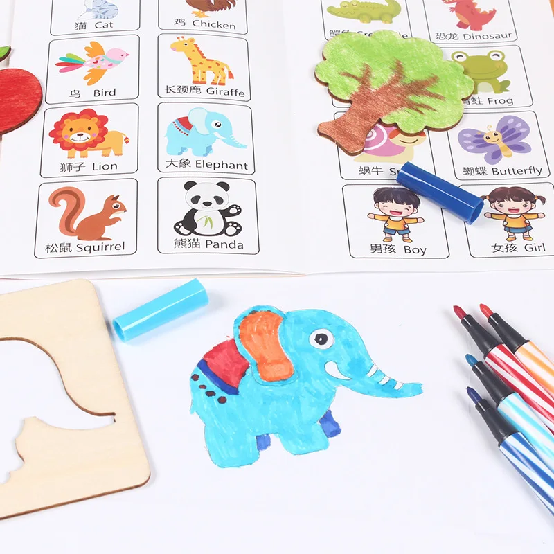 

Children Drawing Graffiti Tool Kit Baby Early Childhood Educational Toy CHILDREN'S Wooden Painted Graffiti Coloring