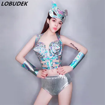 

New Sexy Women Singer Bar DS Costume Laser Bikini Mask Outfit Club Party Show Nightclub Leading Dancer Performance Stage Clothes