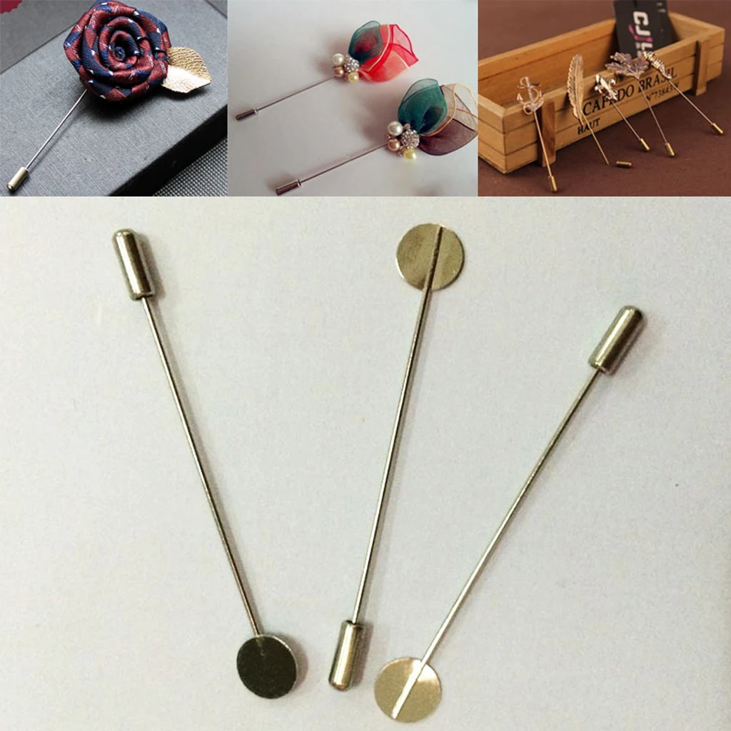 10Pcs silver color Lapel Stick Pin Base Brooch Pin DIY Glue on Collar Suit Lapel Pin for Flower Boutonniere Stick
