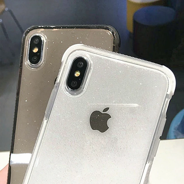 Funda de teléfono personalizada para iphone xs max con brillo brillante en polvo para iphone funda trasera transparente suave TPU a prueba de golpes