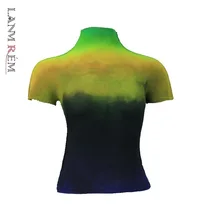 LANMREM 2021 Summer New All-match T-shirt For Famale High Quality Thin Style Elastic Fabric Short Sleeve Tops Women Causal YJ780