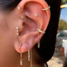 Micro pave Белый cz проложили минимальную нежную безопасность шпилька Скрепка проложили кубический цирконий Модные Изящные серьги для девушек и женщин