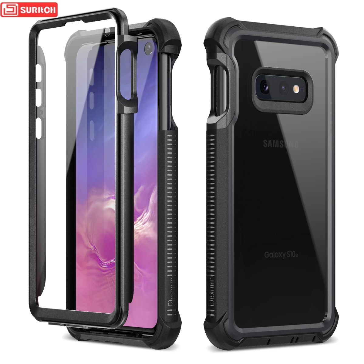 Poetic Rugged Clear Case Compatible with Galaxy S10e 2019, Full-Body Hybrid Bumper Cover, Support Wireless Charging, Includes Built-in-Screen Protector, Guardian Series, Black