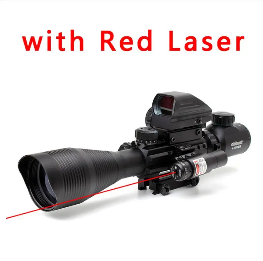 Ohhunt 4-12X50 с подсветкой дальномер прицельная сетка для прицела голографический 4 оптический прицел с прицельной сеткой 11 мм и 20 мм красный с лазером прицел - Цвет: with Red Laser