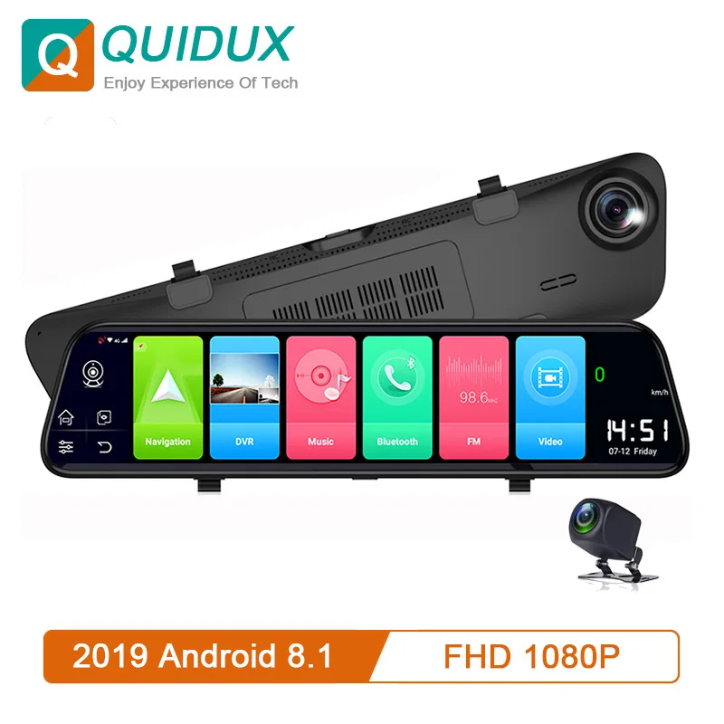 2019 Новый 12 дюймов Android 8 1 gps Автомобильный видеорегистратор Bluetooth FHD зеркало с 1080P