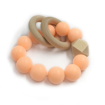 

Wooden DIY Bangle Baby Food Grade Silicone Nursing Nature Teether Toys Safe