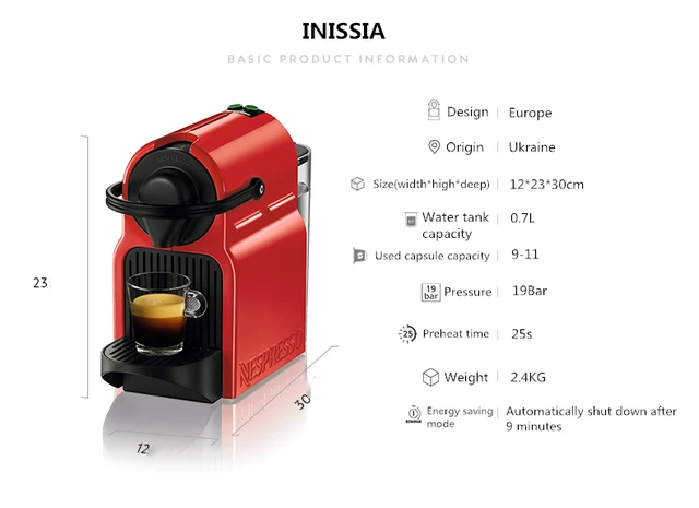 krups Nespresso Inissia C40 Capsule Coffee Machine Energy Save Mini Size  Easy Operation Home and Office Use Easy Carry