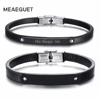 

Personalized 99% Genuine Leather Bracelet For Men Women Stainless Steel ID Couples Jewelry Love Bangle Luxury Brands