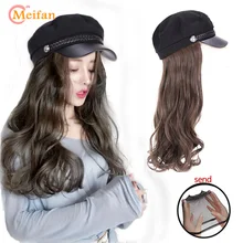 MEIFAN синтетический парик с английским стилем плоский военный берет в стиле винтаж шапка длинные прямые/волнистые волосы наращивание темно-синяя шляпа парик
