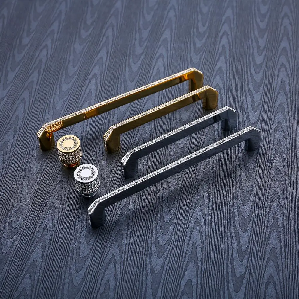 24K Real Gold or Chrome Czech Crystal Drawer Cabinet Knobs Wardrobe Door Handle Furniture Knobs Pull Handles