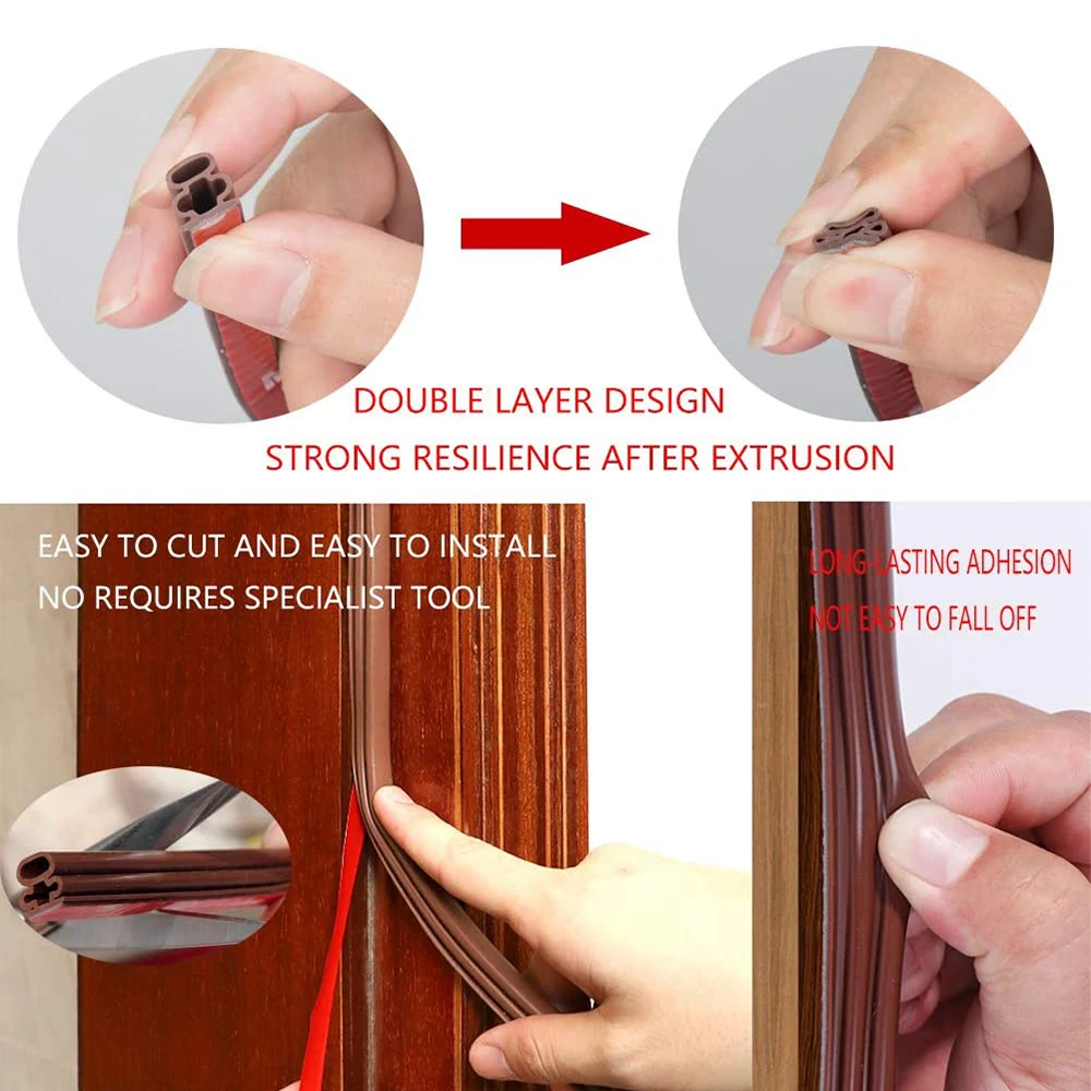 10M D-Type zelfklevende raam- en deurweerstrip, raamaccessoires stofdicht afdichtingstape, glazen venster botsing rubberen strip, schuim geluidsisolatie strip (3 Pack wit (D-type