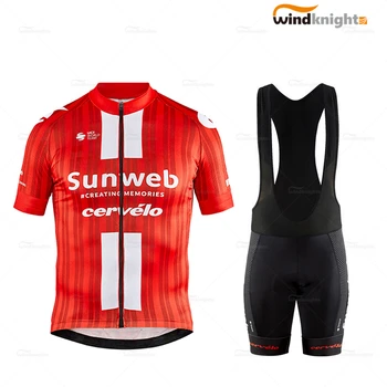

New TEAM SUNWEB Men Short Sleeve Jersey Set yersey de ciclismo 2020 Summer Road Bike Competizione Clothes red Breathable