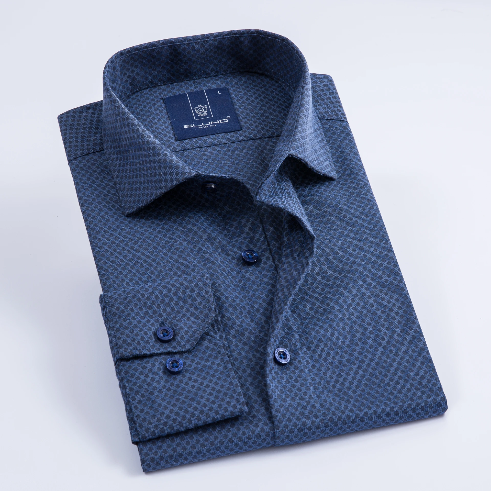 

ELUNO Fashion Polka Dot Casual Men Long Sleeve Shirt Fashion Design Formal Fabric Soft Comfortable Men Dress Slim Fit Big Size