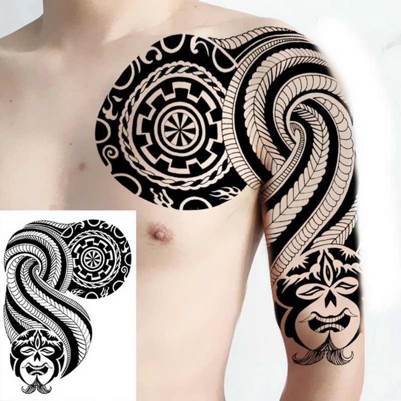 Half Arm Shoulder Waterproof Temporary Tattoo Sticker Cool Dragon Buddha Lotus Body Art Fake Women Sleeve Men Personality Tatoo