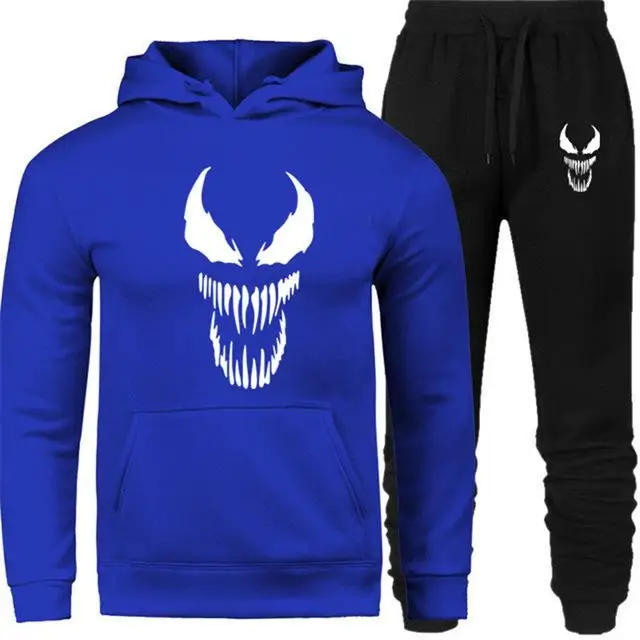 Новинка, брендовый спортивный костюм, модный, Venom, мужская спортивная одежда, два предмета, наборы, все, хлопок, флис, Толстая Толстовка с капюшоном+ штаны, спортивный костюм для мужчин - Цвет: Blue black