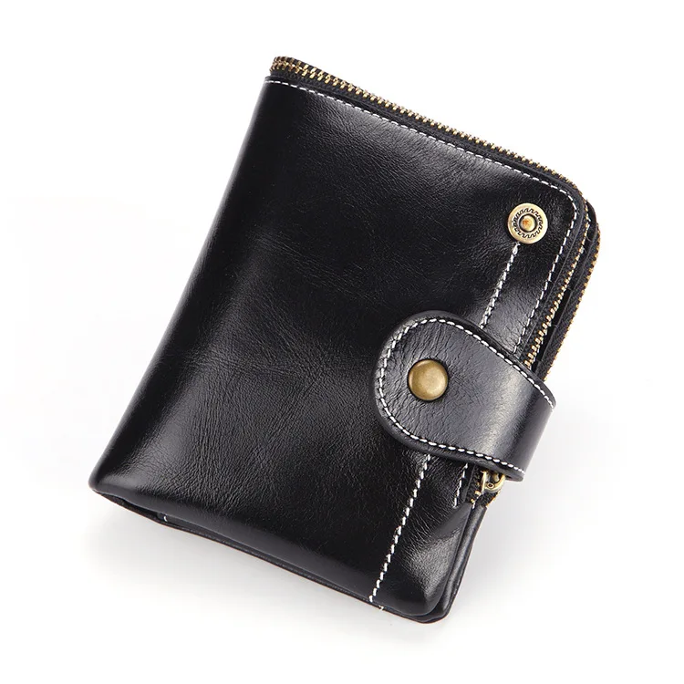 

2019 New Style Leather Wallet Hot Selling LADY'S Wallet Europe And America Retro Oil Wax Cowhide Women's Short Wallet