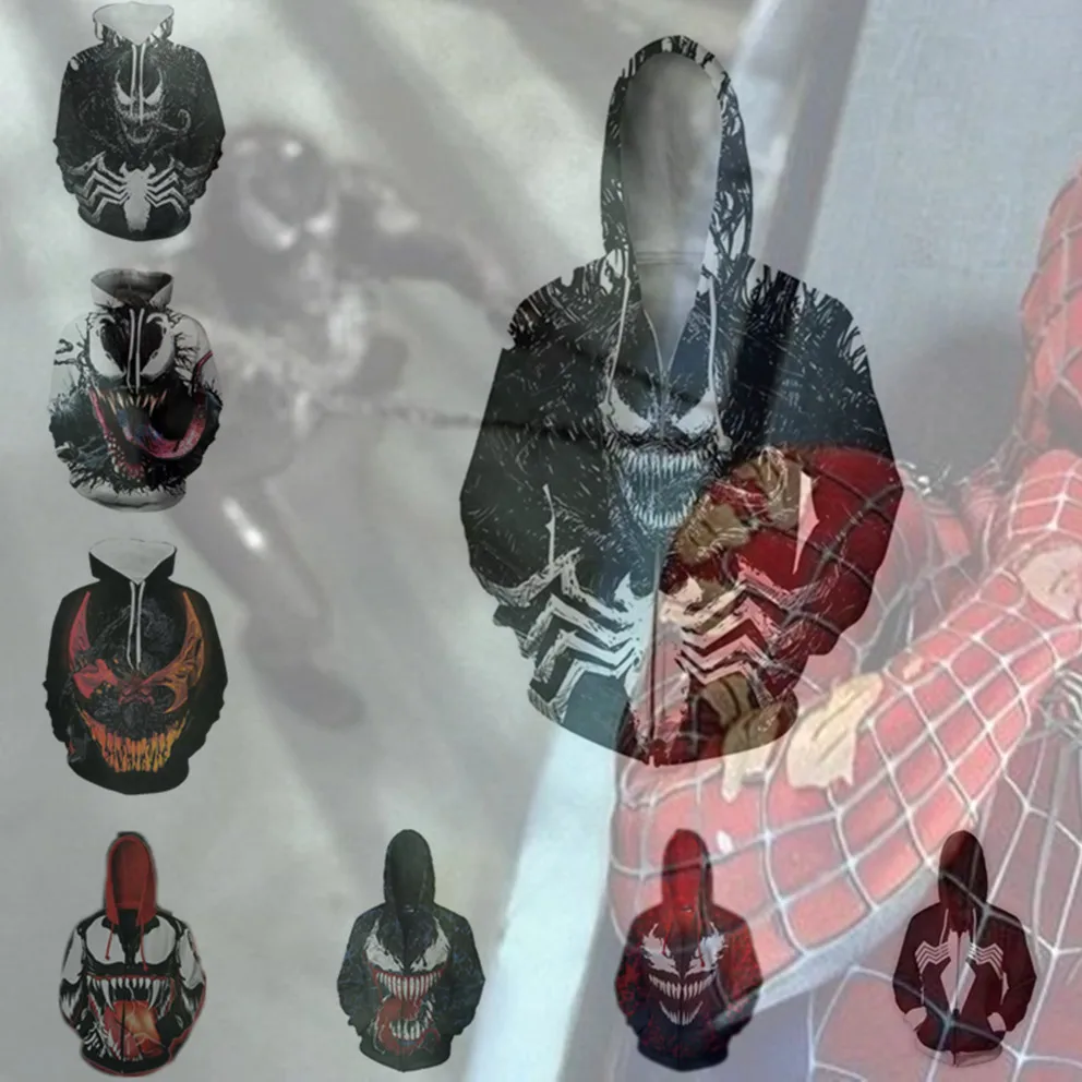 

Anime Sweatshirts Hoodie Venom Spider Man Movie Jackets Men Women Top Coat Cosplay Costume