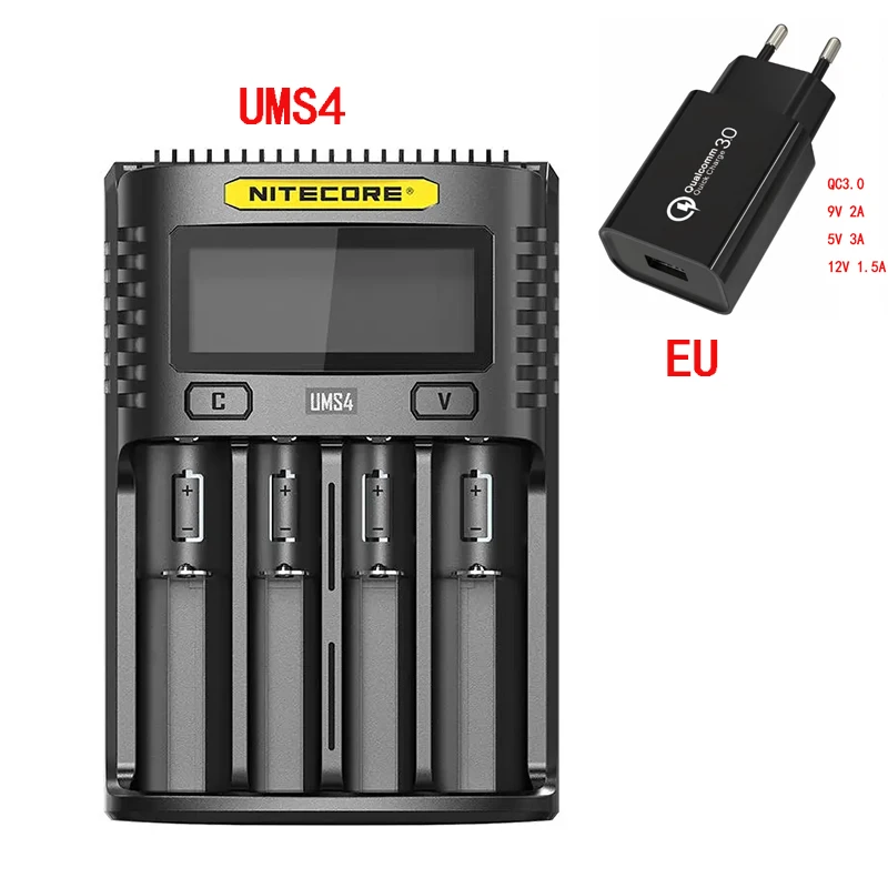 NITECORE UMS4 UMS2 VC4 LCD Smart Battery Charger for Li-ion/IMR/INR/ICR/LiFePO4 18650 14500 26650 AA 3.7 1.2V 1.5V Batteries D4 lithium battery charger 12v Chargers