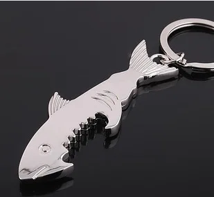 Shark Shaped Bottle Opener Keychain zinc alloy Silver Color Key Ring Beer Bottle Opener Unique Creative Gift Cute key chains