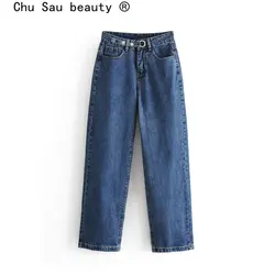 Chu Sau beauty повседневные шикарные женские ковбойские широкие брюки уличная Женская Свободные джинсы с несколькими карманами женские осенние