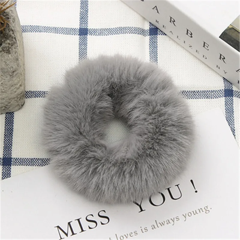 Grey 1 шт., зимние корейские модные милые цветные меховые мягкие женские эластичные резинки для волос, резиновый конский хвост, повязка на голову, аксессуары для волос - Цвет: Grey