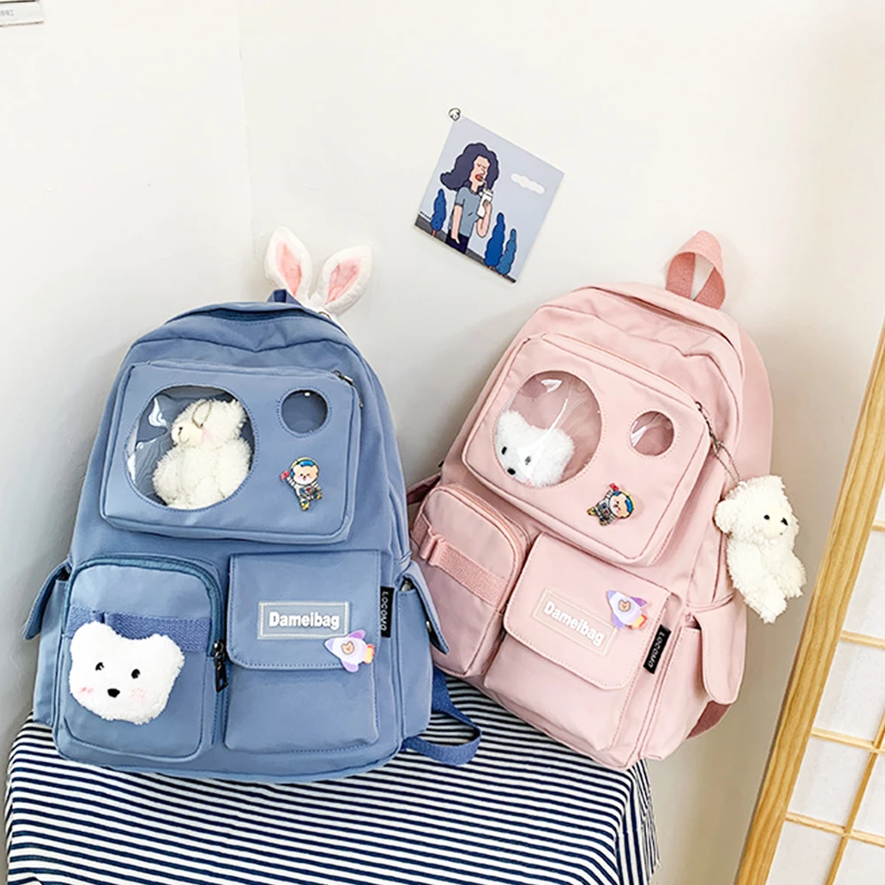 Mochila Kawaii de nailon para mujer, morral impermeable de estilo INS a la moda, bolsos de escuela secundaria de dulces, mochilas de viaje para de - AliExpress