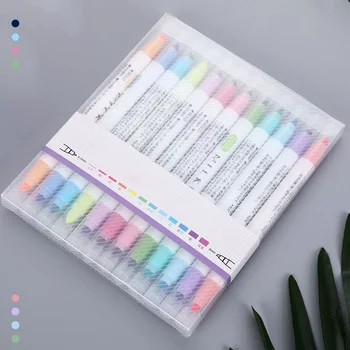 

12pcs Student Colorful Marker Pen Stationery Drawing Pastel Mild Double Sided Fluorescent Highlighter Set Office Eye Protection