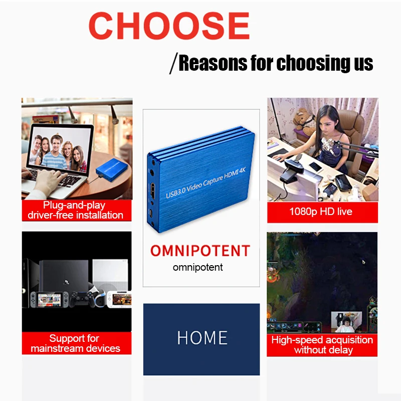 

4K HDMI Recording Box HD Video Capture Card 1080P Video Recorder Driverless for Game Live LHB99