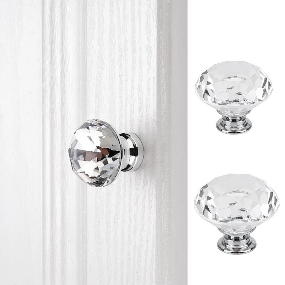 

1Pc Glass Knob Diamond Shape Design Home Decor Cupboard Drawer Pull Cabinet Door Wardrobe Handles Kitchen Appliance 30/40mm