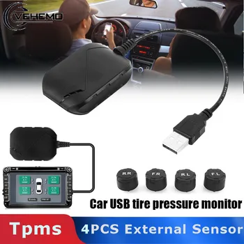 

Vehemo for Android Wireless USB TPMS 5V 4 External Sensor Car Tire Pressure Digital Anti-Explosion Sensors Alarm car APP display