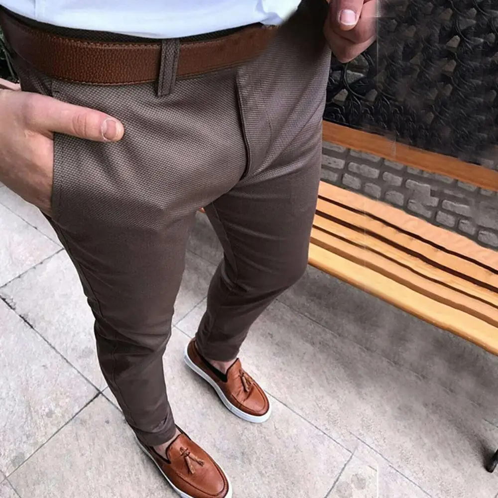 Мужские брюки длиной до лодыжки, Длинные повседневные деловые узкие расширяемые брюки, Костюмные брюки, простые Передние брюки, деловые брюки, одежда