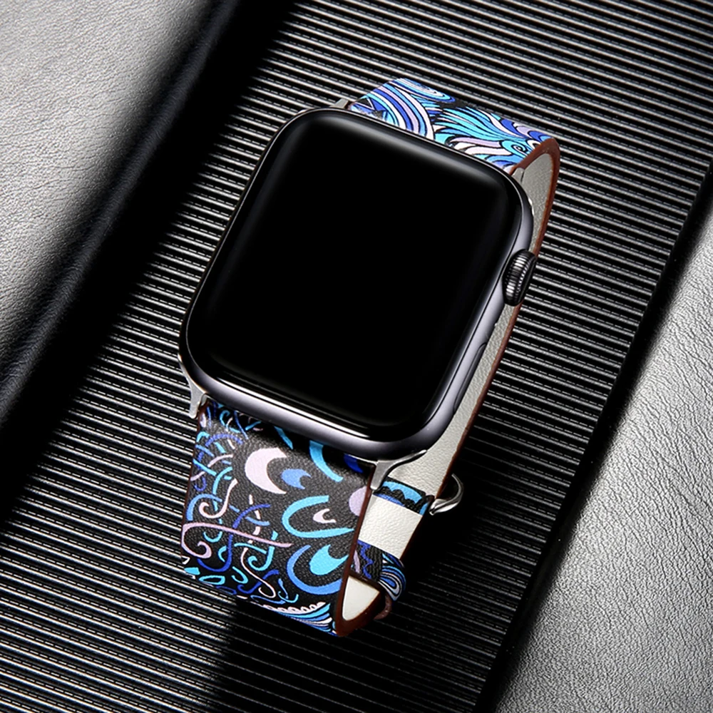 UEBN печатных этнический стильный браслет для apple watch 38 42 40 44 мм кожаный Сменный ремень для iwatch серии 4 3 2 1 ремешки для часов