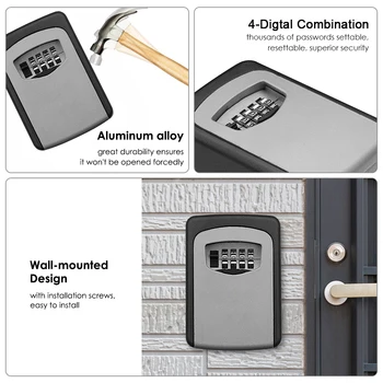 

New 4-Digit Combination Lock Outdoor Key Storage Box Wall Mounted Lock Box Wall Mounted Key Safe Box/Security Key Holder