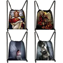 Винтажная мужская сумка на шнурке с изображением Иисуса/ангела, модная сумка для хранения, повседневный рюкзак для мальчика-подростка