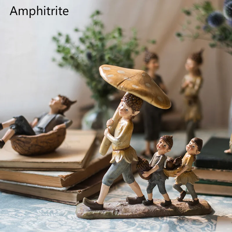 

Elf Wood Hand Painted Resin Home Wedding Decoration Fairies Garden Statuettes Rustic Miniature Decoration For Children's