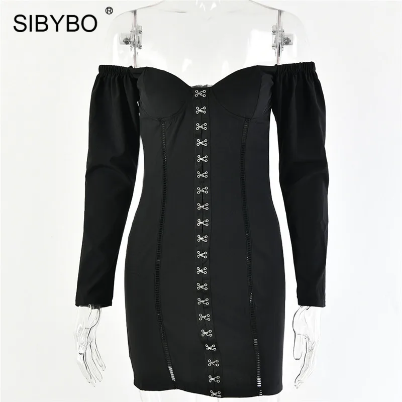 Женское платье с открытыми плечами Sibybo обтягивающее мини без бретелек длинным