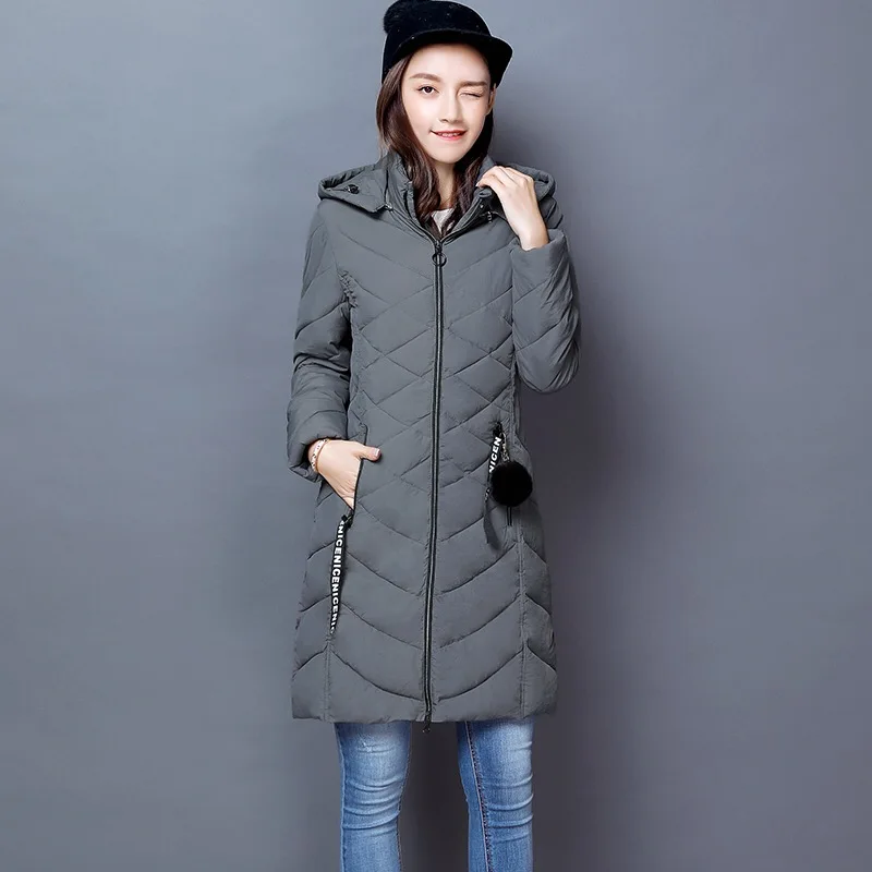 Vangull черные зимние куртки женские длинные толстые теплые парки пальто женские модные тонкие с капюшоном с хлопковой подкладкой новая куртка для женщин - Цвет: Темно-серый