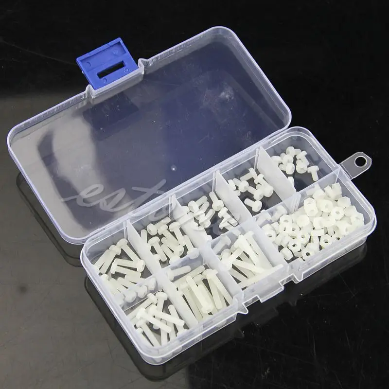 160Pcs Metric M3 8 Sizes Assortment Stand-off Nylon Screws Bolt & Nuts Kit White