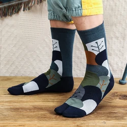 2024 New Mens Socks Men Cotton Thick Japanese Style Kimono Flip Flop Sandal Split Clogs Two Toe Tabi Geta Socks With Print Drew