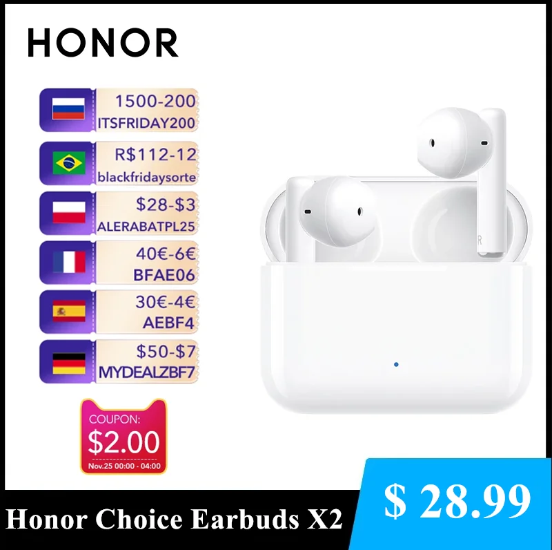 Оригинальные наушники HONOR CHOICE X2 TWS Bluetooth 5 2 наушники-вкладыши двойной микрофон