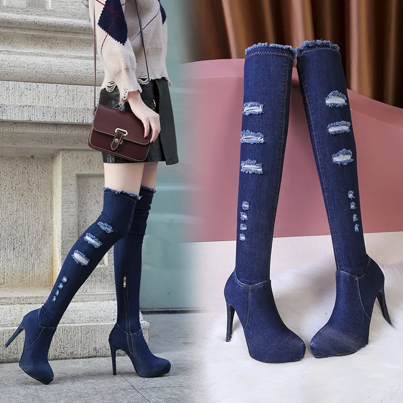 

Women Boots Over Knee Booties Ladies Women's Rubber Shoes Rain Boots-women Zipper Clogs Platform Over-the-knee 2019 High Heel