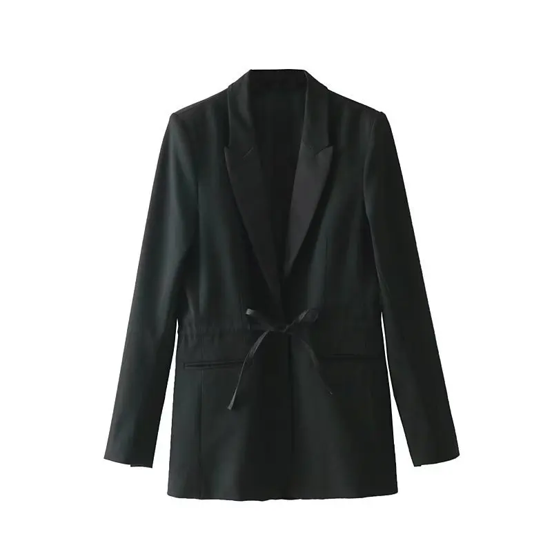 

A8620 2018 Spring New Style WOMEN'S Dress Suit Collar Drawstring Long Sleeve Solid Color Slim Fit Small Suit Coat