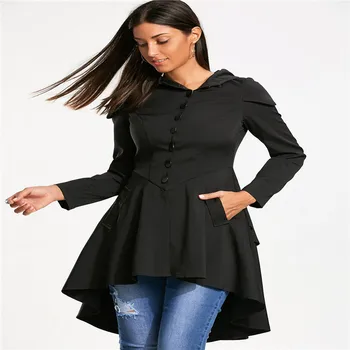 

Windbreaker Female Slim Tie rope Skirt type Irregular Hooded Ladies Tops 2020 New Autumn And Winter Trench coat Fashion Ladies