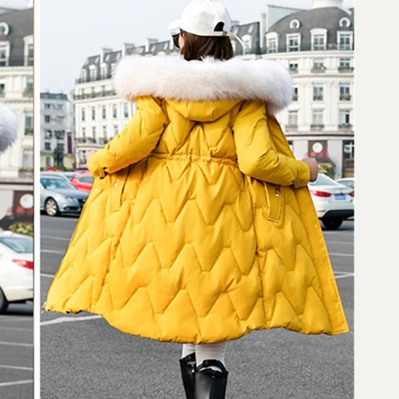 UHYTGF новая качественная пуховая куртка зимнее пальто, парки mujer с меховым воротником, с капюшоном, ветрозащитная теплая хлопковая куртка, большие размеры, женские топы 319 - Цвет: yellow