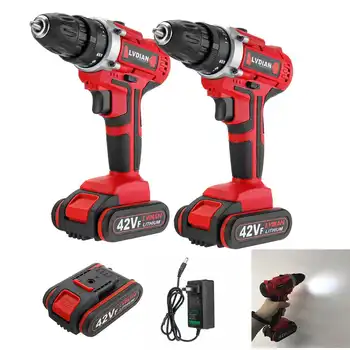 

42V Electric Drill Wireless Screwdriver Smart 25+1 Torque Drill 2-Speed DIY Power Tools Waterproof with LED Work Light