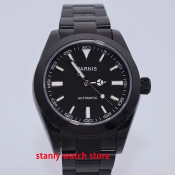 

Solid Parnis 40mm black dial luminous marks pvd coated case sapphire glass 21 Jewels Miyota automatic movement men's wrist watch