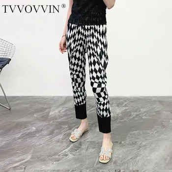 

TVVOVVIN 2020 SUMMER NEW Pants Pleated Womes Sloid Fashion Elastic Waist Casual Loose Japanese Print Long Streetwear A201